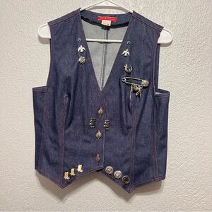 Halston III Y2K Denim Western Vest w/ Pins Size 12